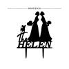 Lesbian Couple Silhouette Wedding Cake Topper Personalized Bride LGBT Toppers Mrs And Mrs Lesbians Cake Topper Same Sex Couple Rustic Cake Topper with Jack Russell Terrier And Corgi Dog Black Acrylic view 2