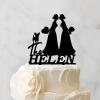 Lesbian Couple Silhouette Wedding Cake Topper Personalized Bride LGBT Toppers Mrs And Mrs Lesbians Cake Topper Same Sex Couple Rustic Cake Topper with Jack Russell Terrier And Corgi Dog Black Acrylic view 3