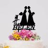 Lesbian Couple Silhouette Wedding Cake Topper Personalized Bride LGBT Toppers Mrs And Mrs Lesbians Cake Topper Same Sex Couple Rustic Cake Topper with Jack Russell Terrier And Corgi Dog Black Acrylic view 4