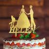 Lesbian Couple Silhouette Wedding Cake Topper Custom LGBTQ Cake Toppers Mrs And Mrs Lesbians Cake Topper Lesbian Bride And Bride Rustic Cake Toppers with Pit Bull Dog And Orange Cat Acrylic Gold view 3