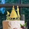 Lesbian Couple Silhouette Wedding Cake Topper Custom LGBTQ Cake Toppers Mrs And Mrs Lesbians Cake Topper Lesbian Bride And Bride Rustic Cake Toppers with Pit Bull Dog And Orange Cat Acrylic Gold view 4