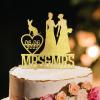 Mrs And Mrs Lesbians Cake Topper for Wedding Two Brides Rustic Cake Topper Two Women Silhouette Wedding Cake Topper with Rottweiler Dog Silhouette Custom LGBTQ Cake Toppers with Dog Acrylic Gold view 1