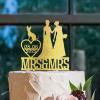 Mrs And Mrs Lesbians Cake Topper for Wedding Two Brides Rustic Cake Topper Two Women Silhouette Wedding Cake Topper with Rottweiler Dog Silhouette Custom LGBTQ Cake Toppers with Dog Acrylic Gold view 4