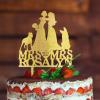 Bride And Bride Silhouette Wedding Cake Topper LGBT Hers Custom Cake Toppers Lesbian Bride And Bride Cake Toppers Mrs And Mrs Cake Topper for Wedding with Siberian Husky Dog Silhouette Acrylic Gold view 3