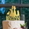 Bride And Bride Silhouette Wedding Cake Topper LGBT Hers Custom Cake Toppers Lesbian Bride And Bride Cake Toppers Mrs And Mrs Cake Topper for Wedding with Siberian Husky Dog Silhouette Acrylic Gold view 4