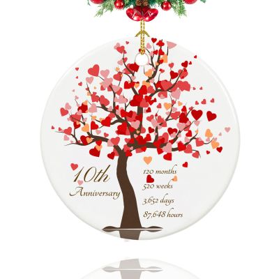 10th Anniversary Ornament, Gifts for 10th Wedding Anniversary Valentines Gifts for Couples,Her,Him, 2.9" Ceramic 10 Year Wedding Christmas Ornaments 2026