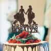 Lesbian Couple Silhouette Wedding Cake Topper Personalized Bride LGBT Toppers with Dog Lesbian Bride And Bride Cake Toppers for Wedding Mrs & Mrs Cake Topper with Pug Dog And Sphynx Cat Wood view 1
