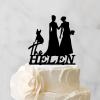 Bride Two Girl Silhouette Wedding Cake Topper with Sphynx Cat And English Bulldog Mrs And Mrs Lesbians Wedding Cake Topper Lesbian Bride And Bride Cake Toppers LGBTQ Custom Cake Toppers Black Acrylic view 3