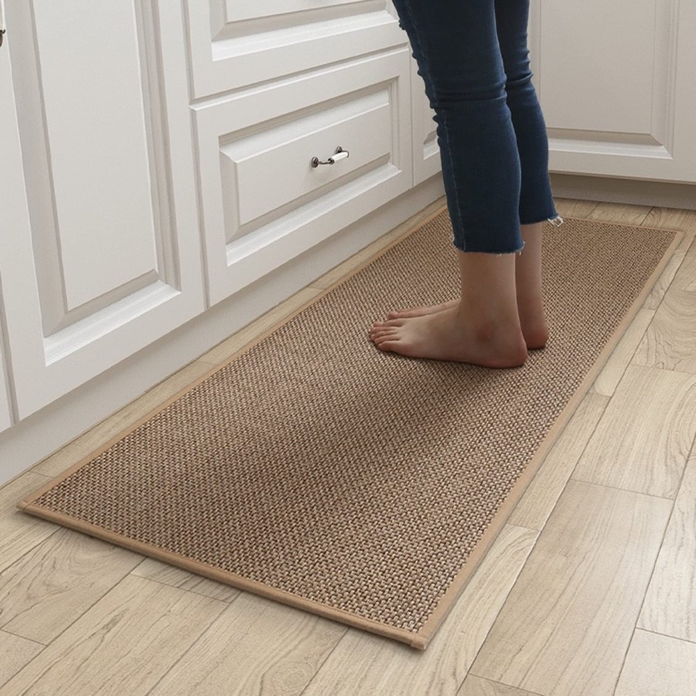 GAMUKAI Kitchen Rugs and Mats Set of 2 Non-Skid Natural Rubber Kitchen Mats for Floor Runner Rugs for Kitchen Floor Front of Sink, Hallway, Laundry Room (Beige, 17 x 30''+17 x 47'')