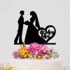 Bride Two Girl Silhouette Wedding Cake Topper Hers Custom Wedding Cake Decoration LGBT Silhouette Toppers Mrs And Mrs Lesbians Cake Topper for Wedding Bride And Bride Cake Toppers Black Acrylic view 4