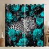 3D Cheetah Curtains Teal Rose Leopard Print Curtains & Drapes,Botanical Floral Blackout Curtains African Safari Animals Window Curtains Big Cat Wildlife Fur Hair Skin Wild Animal Room Decor 84"X84" view 1