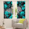 3D Cheetah Curtains Teal Rose Leopard Print Curtains & Drapes,Botanical Floral Blackout Curtains African Safari Animals Window Curtains Big Cat Wildlife Fur Hair Skin Wild Animal Room Decor 84"X84" view 2