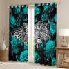 3D Cheetah Curtains Teal Rose Leopard Print Curtains & Drapes,Botanical Floral Blackout Curtains African Safari Animals Window Curtains Big Cat Wildlife Fur Hair Skin Wild Animal Room Decor 84"X84" view 3
