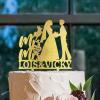 Bride And Bride Silhouette Wedding Cake Topper LGBTQ Custom Cake Toppers Mrs And Mrs Lesbians Wedding Cake Topper Same Sex Couple Cake Topper with Sphynx Cat And Yorkshire Terrier Acrylic Gold view 4