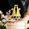 Lesbian Marriage Rustic Cake Topper Mrs And Mrs Wedding Cake Topper Bride And Bride Silhouette Wedding Cake Topper with Rottweiler And Chihuahua LGBT Hers Custom Cake Toppers Acrylic Gold view 2