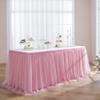 108in Dusty Rose Tulle Table Skirt for Rectangle Tables 6/4ft, 2-Layer Gold Grim Blush Pink Ruffle Tulle Tutu Cloth Table Skirt 9ft for Wedding Birthday Party Baby Shower Dessert(No Table Cover) view 2