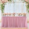 108in Dusty Rose Tulle Table Skirt for Rectangle Tables 6/4ft, 2-Layer Gold Grim Blush Pink Ruffle Tulle Tutu Cloth Table Skirt 9ft for Wedding Birthday Party Baby Shower Dessert(No Table Cover) view 4