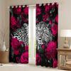 3D Cheetah Curtains Pink Rose Leopard Print Curtains & Drapes,Botanical Floral Blackout Curtains African Safari Animals Window Curtains Big Cat Wildlife Fur Hair Skin Wild Animal Room Decor 104"X90" view 2