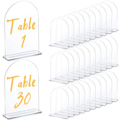 Juexica 30 Packs 5x7 Inch Clear Acrylic Arch Sign - Blank DIY Table Numbers with Stand for Weddings, Office Parties & Menus