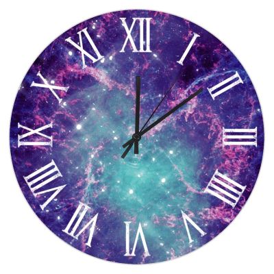 10-Inch Wall Clock Retro Clock Blue Turquoise Purple Star Nebula Space Galaxy Modern Round Wooden Clocks Silent Roman Numerals Farmhouse Wall Decor for Classroom Playroom Nursery Bedrooms Kids Room