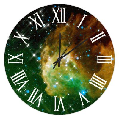 10-Inch Wall Clock Retro Clock Green Galaxy Abstract Sparkles Modern Round Wooden Clocks Silent Roman Numerals Farmhouse Wall Decor for Living Room Bedroom Dining Room Cafes, Housewarming Gift