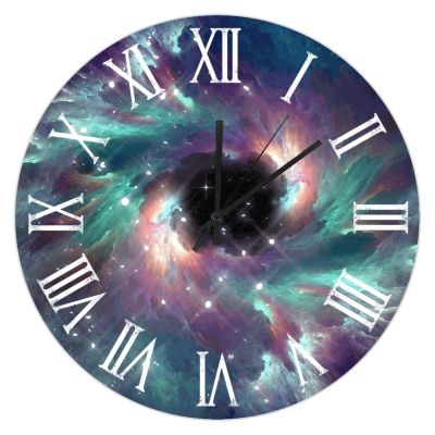 10-Inch Wall Clock Retro Clock Purple Blue Star Nebula Space Galaxy Modern Round Wooden Clocks Silent Roman Numerals Farmhouse Wall Decor for Kitchen Living Room Bedroom Office, Housewarming Gift