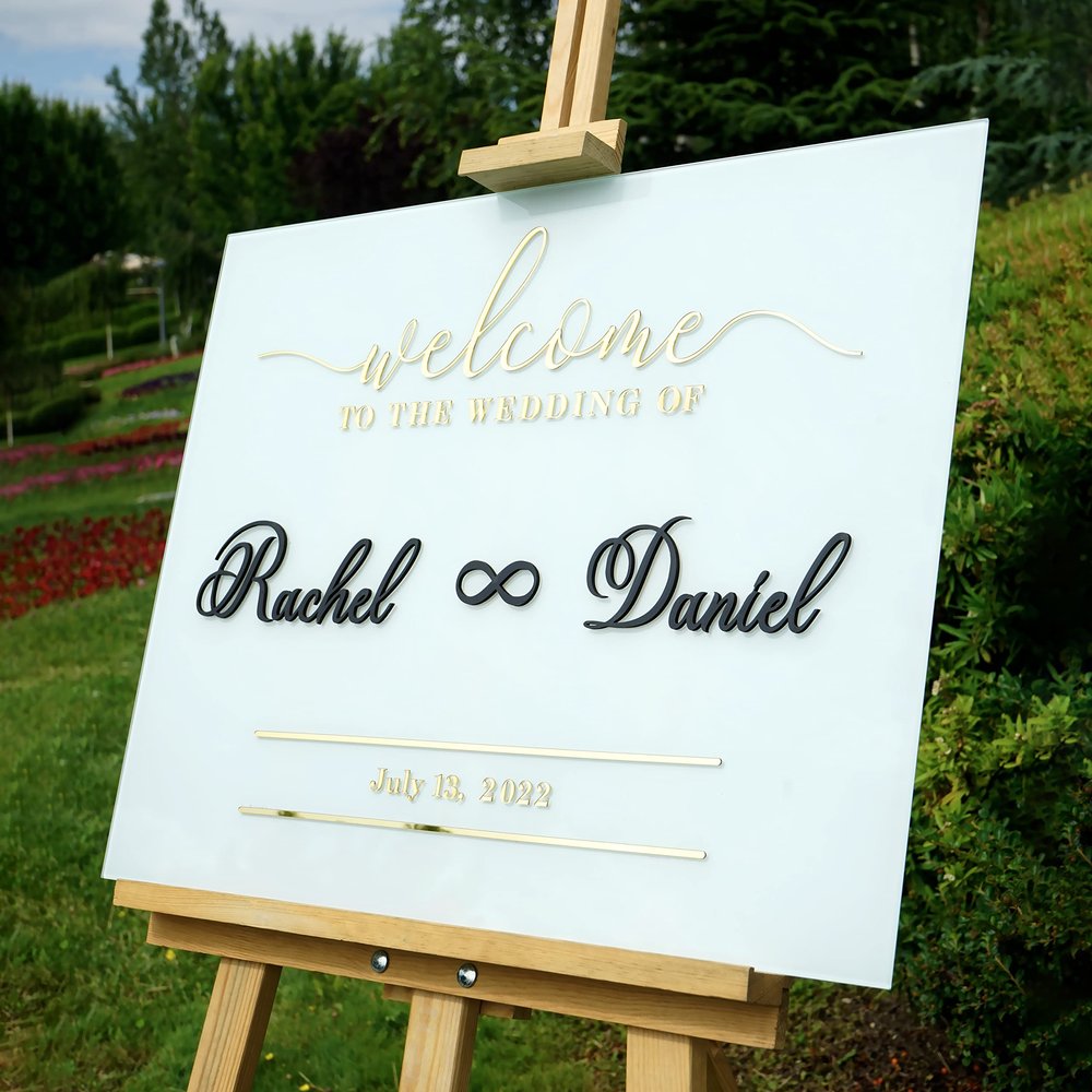 Custom Glass Wedding Signage | Wedding Welcome Sign | Engagement Party | Floral Wedding Sign | Laurel Wreath Wedding | Welcome Decor (61 46 cm |24 18 inches)