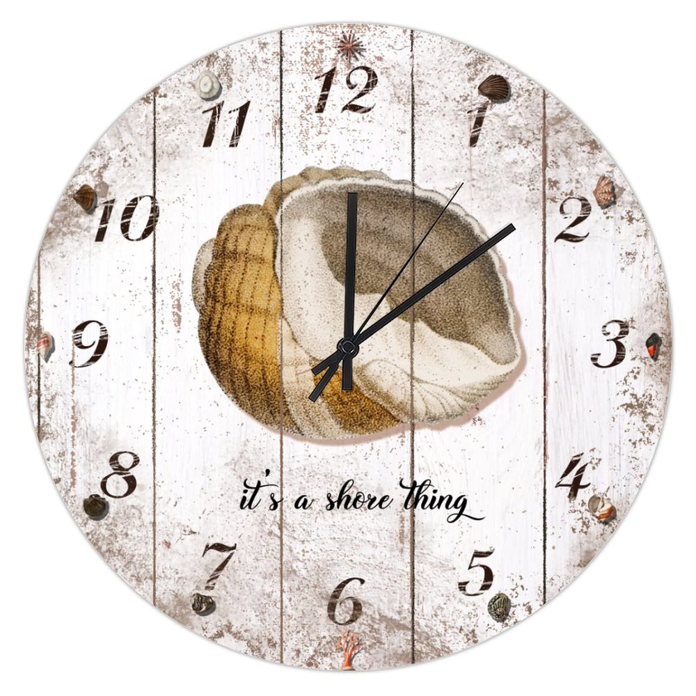 Beach Themed Wall Clock It's A Shore Thing Nautical Beach Quote Sand Dollar Silent Non-Ticking Clock Beach House Decoration Battery Operated Round Clock for Home, Living Room, Bedroom, Office 12-Inch