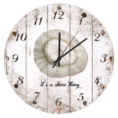 12-Inch Nautical Wall Clock It's A Shore Thing Knobbed Whelk Vintage Summer Beach Decor Round Marine Life Silent Wooden Clocks Ocean Themed Coastal Seashell Clock for Living Room Bedroom Kitchen