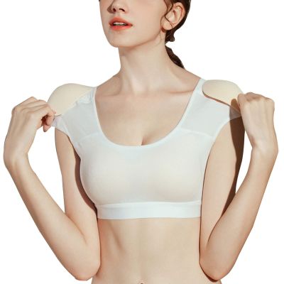 Women 2 in 1 Built-in Shoulder Pad Female Breathable Fitness Tops Push Up Bra Vest,White-Small