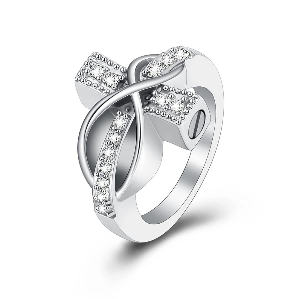 SHEIL Cremation Ring for Ash Cross Memorial Urn Jewelry Human/Pet Ash Holder Stainless Steel Funeral Keepsake Gift for Your Loved One,6