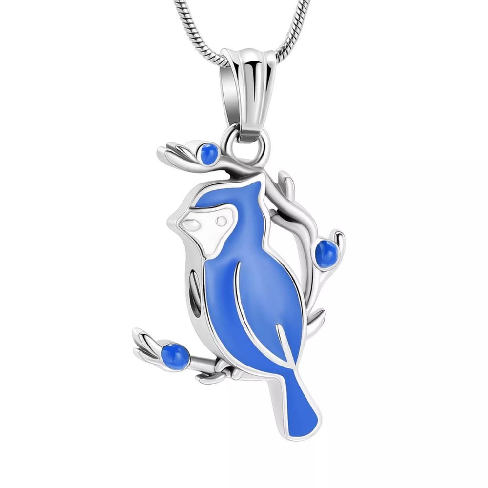 SHEIL Cute Happy Bird Magpie On Branch Cremation Pendant Memorial Pet/Human Necklace Ashes Holder Urn Funeral Keepsake Jewelry