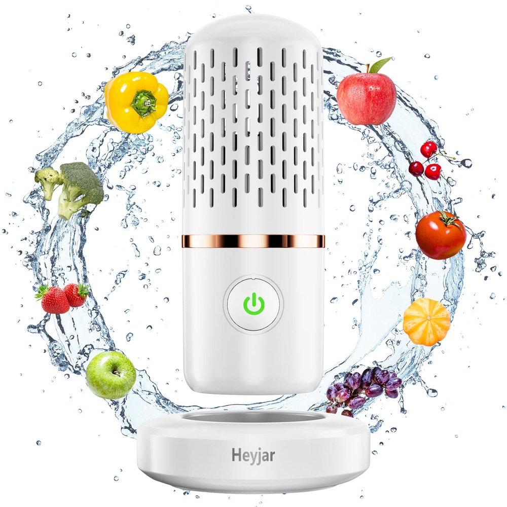 Heyjar Fruit and Vegetable Cleaner,Portable Wireless Food Purifier,Fruit Washing Machine with OH-ion Purification Technology for Cleaning Fruit,Vegetable,Rice,Tableware (White)
