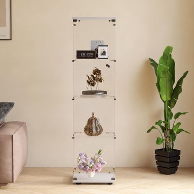 Zacis 4-Tier Glass Display Cabinet with Metal Lock, 5mm Tempered Curio Cabinets Collection Display Case, Floor Standing Glass Curio Cabinet Showcase,16.7" W x 14.3" D x 64.5" H