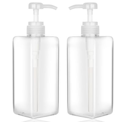 Pump Bottle Dispenser 22oz/650ml Jansburg 2Pack Refillable Square Plastic Lotion Dispenser Empty Lotion Pump Bottle for Essential Oil Lotion, Shampoo, Bathroom Travel Clear