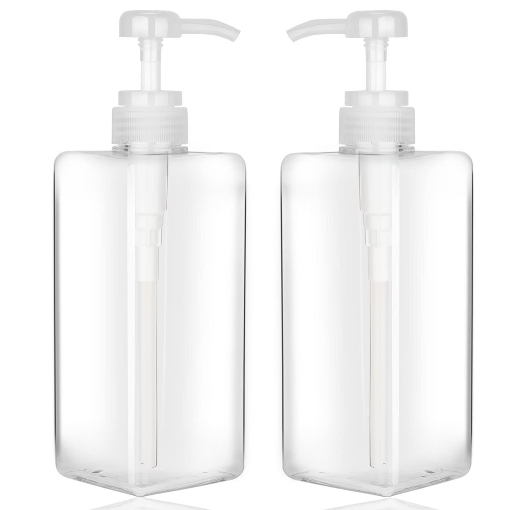 Pump Bottle Dispenser 22oz/650ml Jansburg 2Pack Refillable Square Plastic Lotion Dispenser Empty Lotion Pump Bottle for Essential Oil Lotion, Shampoo, Bathroom Travel Clear
