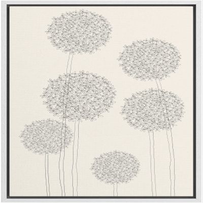 wall26 Framed Canvas Print Wall Art Duotone Dandelion Flowers Nature Wilderness Illustrations Modern Art Decorative Floral Botanical Garden Bouquet for Living Room, Bedroom, Office - 16"x24" White