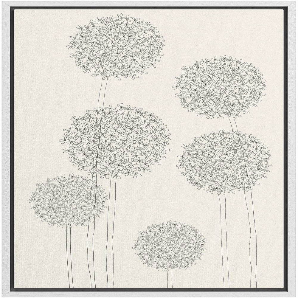 wall26 Framed Canvas Print Wall Art Duotone Dandelion Flowers Nature Wilderness Illustrations Modern Art Decorative Floral Botanical Garden Bouquet for Living Room, Bedroom, Office - 16"x24" White