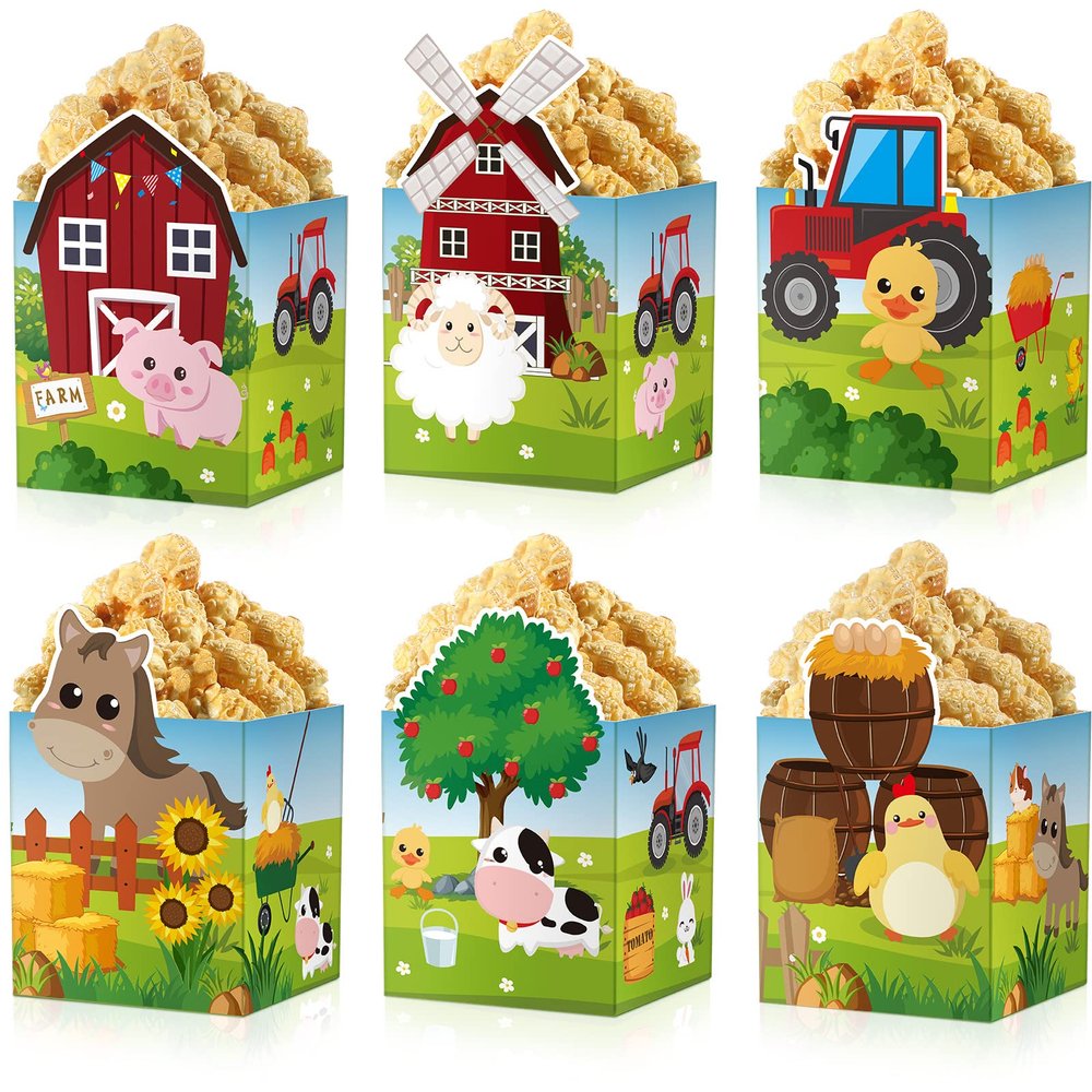 Pajean 24 Set Farm Animal Popcorn Boxes Farm Party Supplies Barn Birthday Decorations Snack Goodie Boxes for Baby Shower Barn Party Favors