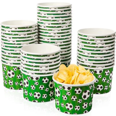 Potchen 50 Pack Paper Soccer Ice Cream Cups, 9 oz Snack Cups Disposable Dessert Soup Bowls, Sports Themed Soccer Birthday Decorations Food Containers for Team Celebration Hot or Cold Food Supplies