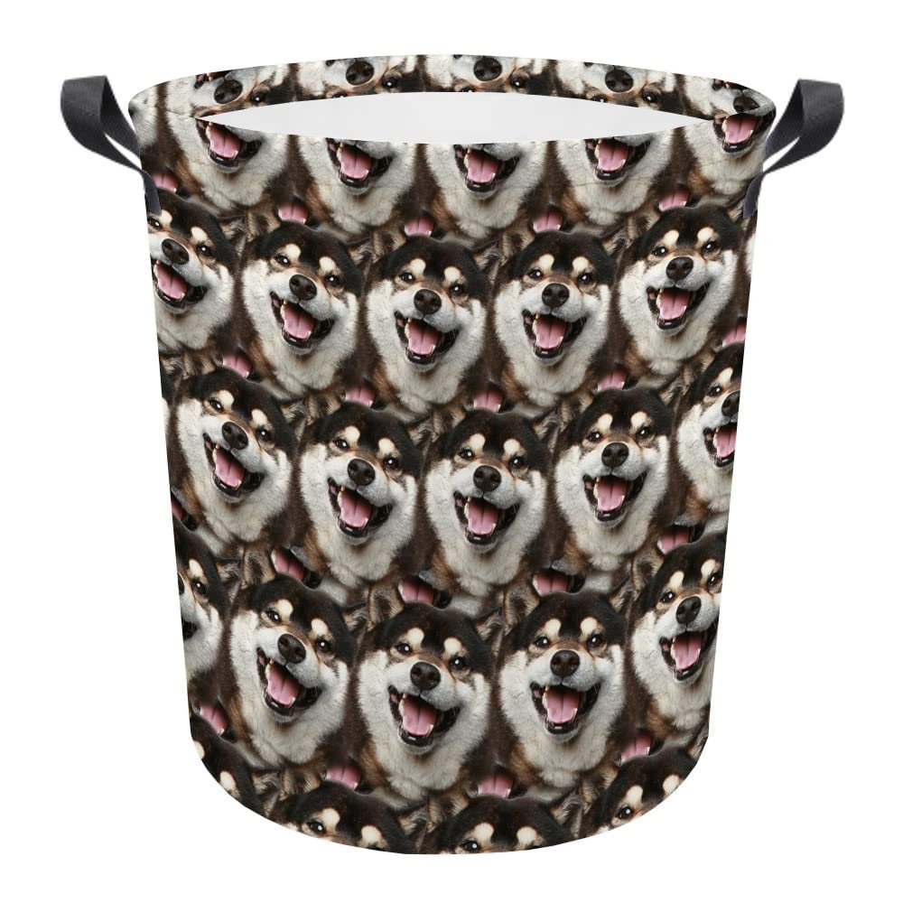 MALIHONG Dog Face Laundry Basket with Handle Funny Shiba Inu Puppy Mash Face Animal Laundry Hamper Waterproof Fabric Toy Box Clothes Storage Fodable Washing Bag for Bedroom Nursery