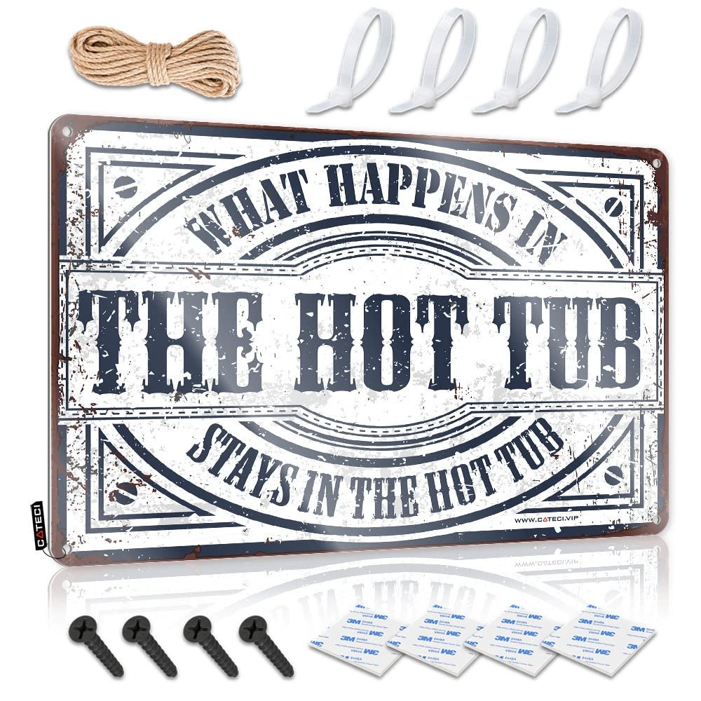 gaeruite Garage Tin Sign What Happens in The Hot Tub Stays in The Hot Tub Sign Decore for Room Patio Decor (Size : 20X30CM)