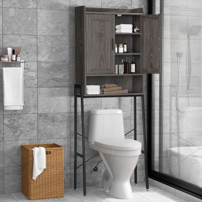 apexnova Over The Toilet Storage Cabinet, Wooden Space-Saving Bathroom Organizer Shelf Over Toilet Storage Rack with Double Door and Adjustable Feet