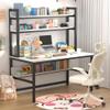 Aquzee Computer Desk, Easy Assembly Gaming Table with Hutch and Shelves, 4 Tiers Desk with Large Wood Desktop, Metal Legs, Ideal for Storage Study Work Writing Homework, White, 55Wx65Hx23.6D Inches view 1