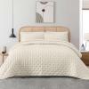 HIARUO 3-Piece King Quilt Set - Soft Warm Ultrasonic Reversible Coverlet Bedspread Set (104 x 90 Inch) with 2 Pillow Sham (20 x 26 Inch), Beige view 3