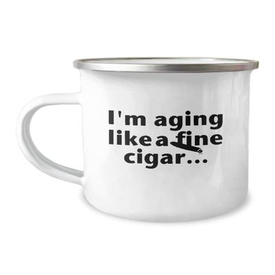 Cigar Lover Camper Mug Funny Aging Gift 12oz Stainless Steel