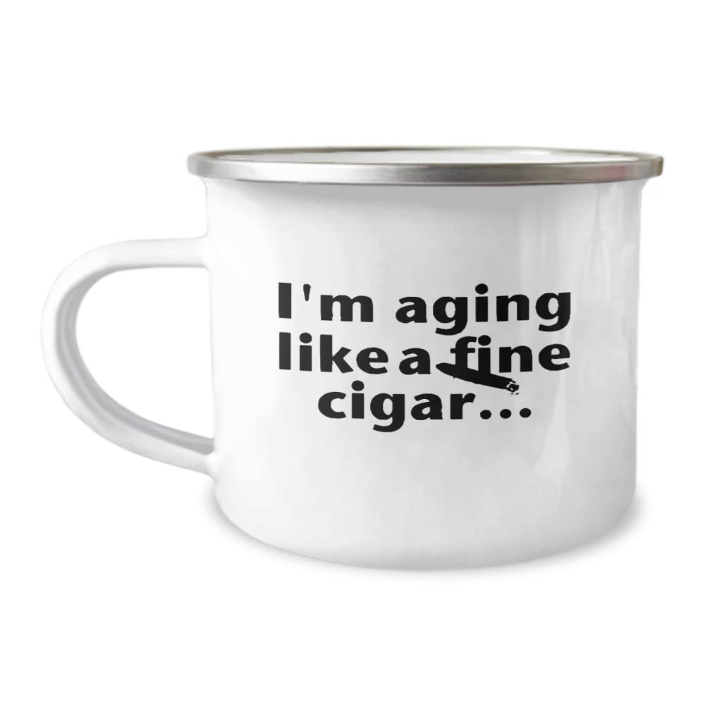 Cigar Lover Camper Mug Funny Aging Gift 12oz Stainless Steel
