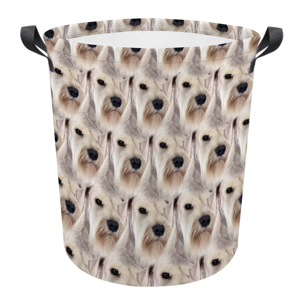 MALIHONG Dog Face Laundry Basket with Handle White Miniature Schnauzer Puppy Mash Face Animal Laundry Hamper Waterproof Fabric Toy Box Clothes Storage Fodable Washing Bag for Bedroom Nursery