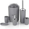 Bathroom Accessories Set 6 Pcs Luxury Bath Accessories Bath Set Toothbrush Holder,Lotion Bottles, Tooth Mug, Soap Dish, Toilet Brush, Trash Can,Gray view 1