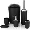 Bathroom Accessories Set 6 Pcs Luxury Bath Accessories Bath Set Toothbrush Holder,Lotion Bottles, Tooth Mug, Soap Dish, Toilet Brush, Trash Can,Black view 1